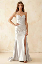 Jill White Satin Ruched Lace-up Maxi Dress