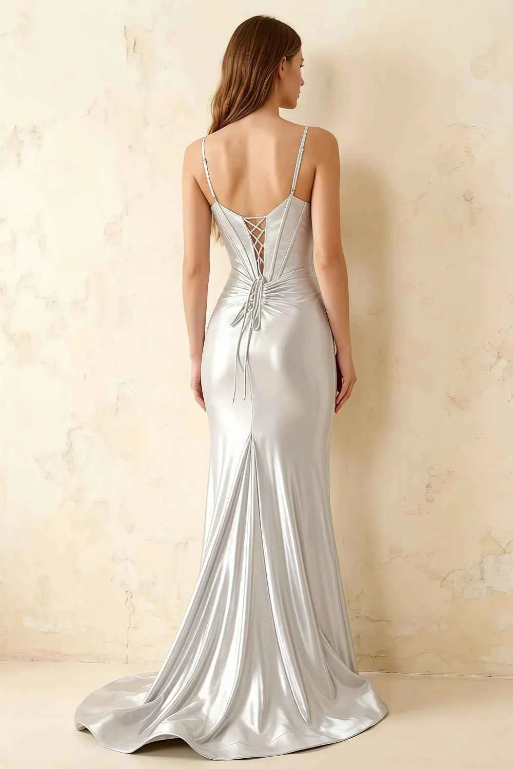 Jill White Satin Ruched Lace-up Maxi Dress