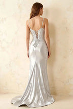 Jill White Satin Ruched Lace-up Maxi Dress
