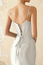 Jill White Satin Ruched Lace-up Maxi Dress