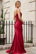 Jill Wine Satin Ruched Lace-up Maxi Dress