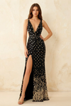 Jillian Black Sequin Open Back Slit Maxi Dress