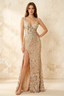 Jillian Champagne Sequin Open Back Slit Maxi Dress