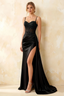 Joan Black Satin Mermaid Beaded Maxi Dress