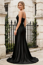 Joan Black Satin Mermaid Beaded Maxi Dress