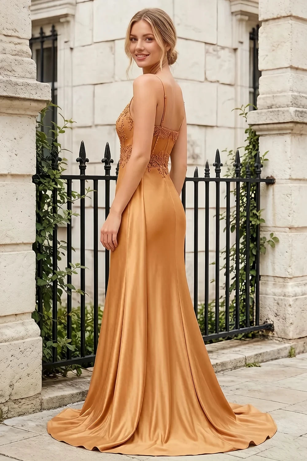 Joan Bronze Satin Mermaid Beaded Maxi Dress Secondary image