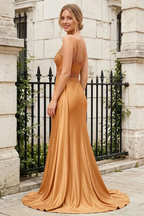 Joan Bronze Satin Mermaid Beaded Maxi Dress