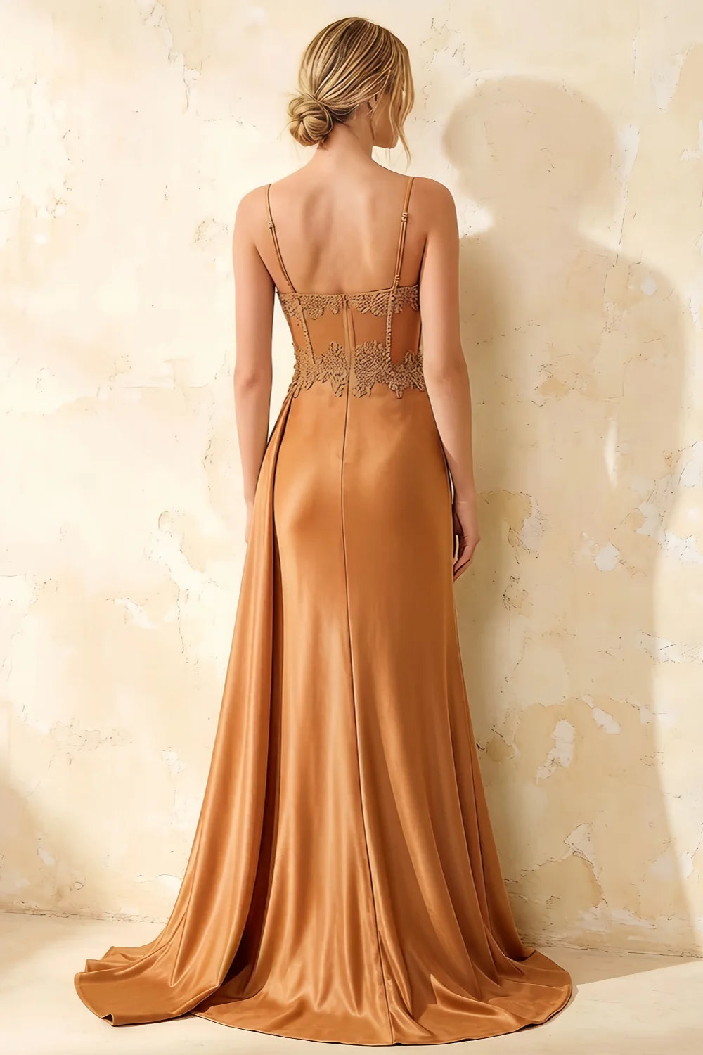 Joan Bronze Satin Mermaid Beaded Maxi Dress