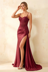 Joan Burgundy Satin Mermaid Beaded Maxi Dress