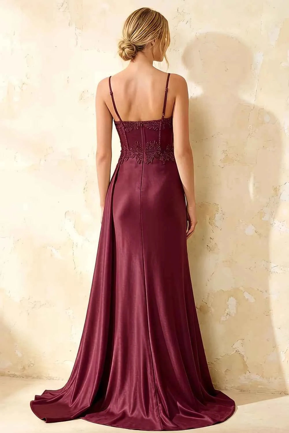Joan Burgundy Satin Mermaid Beaded Maxi Dress
