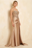Joan Champagne Satin Mermaid Beaded Maxi Dress