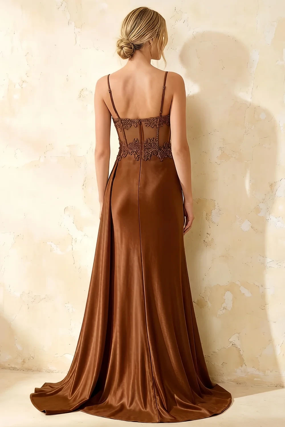 Joan Chocolate Satin Mermaid Beaded Maxi Dress