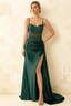 Joan Emerald Green Satin Mermaid Beaded Maxi Dress