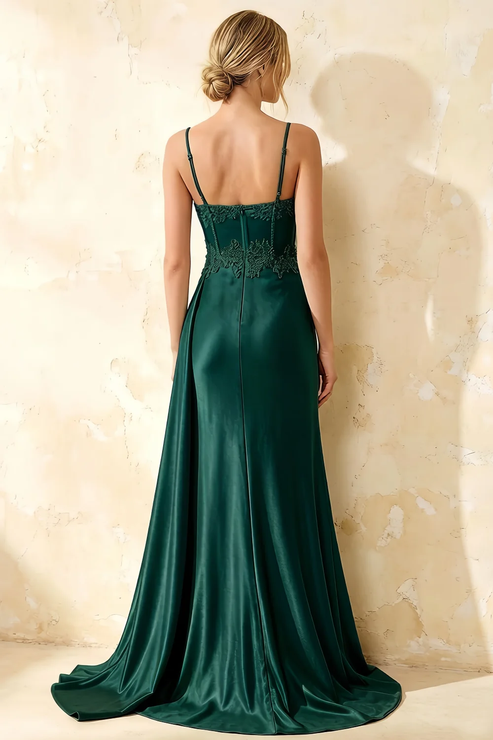 Joan Emerald Green Satin Mermaid Beaded Maxi Dress