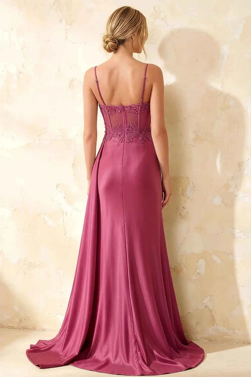 Joan Fuchsia Satin Mermaid Beaded Maxi Dress Main image