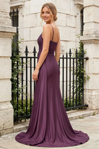 Joan Grape Satin Mermaid Beaded Maxi Dress