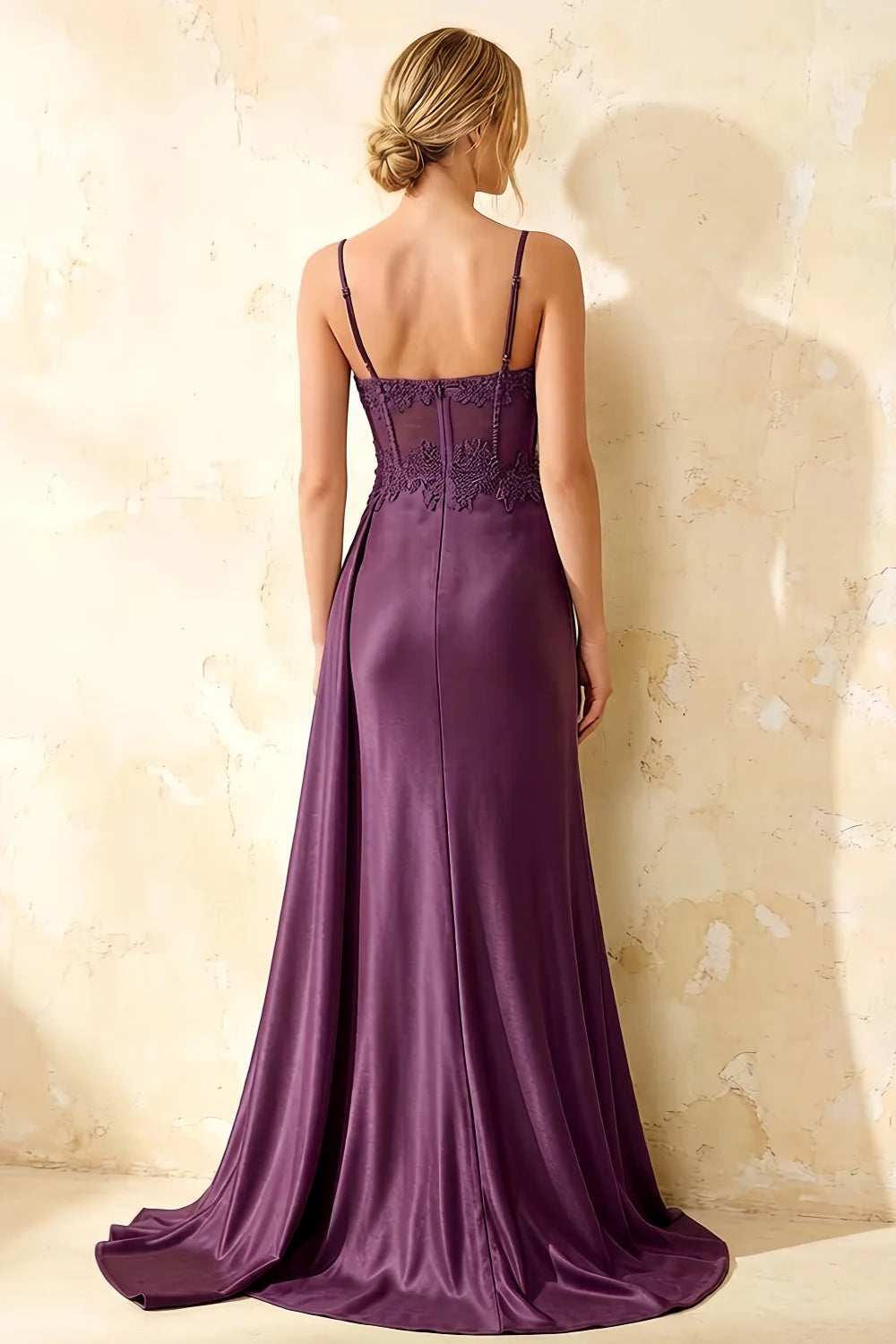 Joan Grape Satin Mermaid Beaded Maxi Dress
