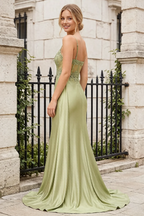 Joan Green Satin Mermaid Beaded Maxi Dress