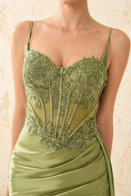 Joan Green Satin Mermaid Beaded Maxi Dress