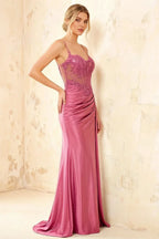 Joan Hot Pink Satin Mermaid Beaded Maxi Dress
