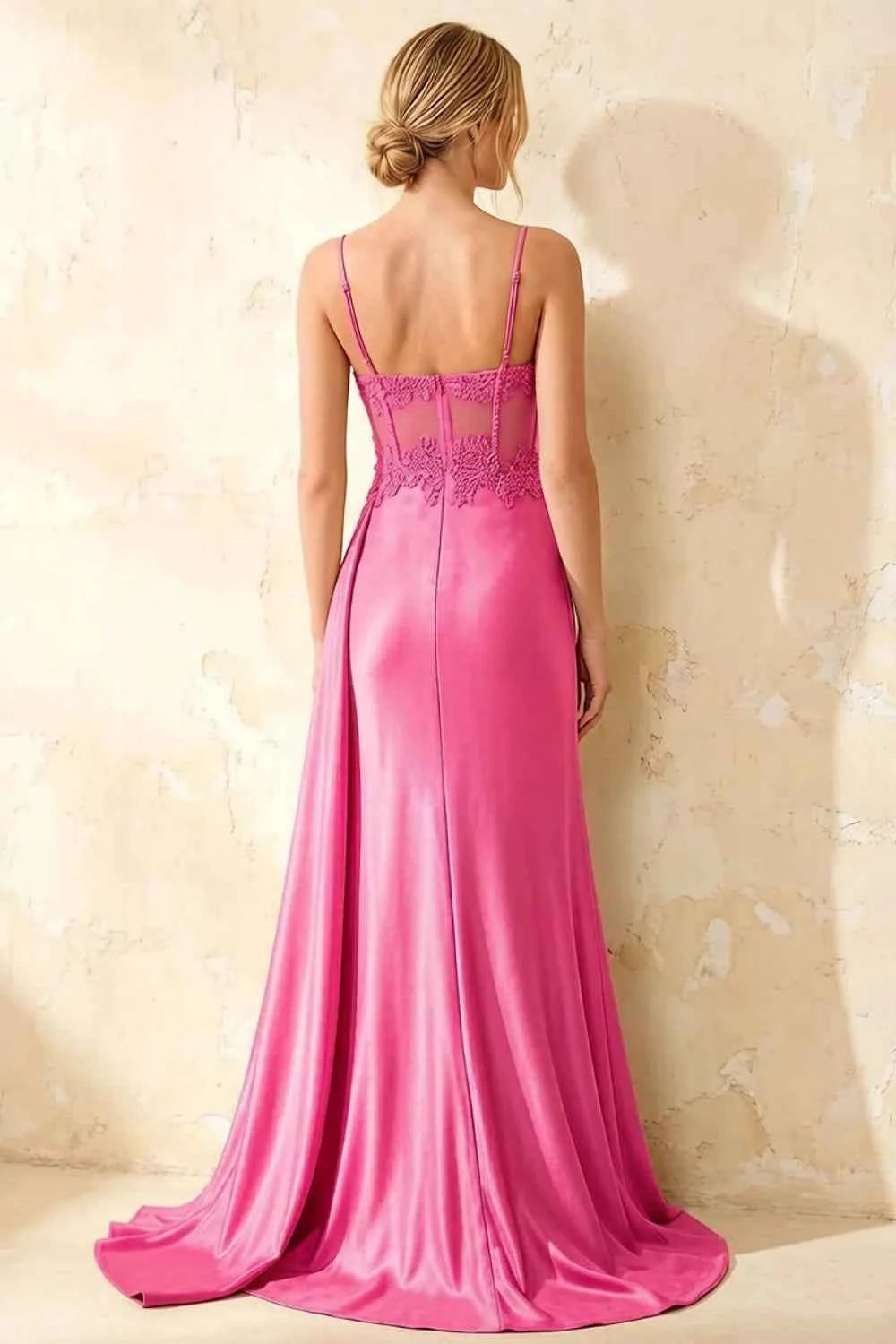 Joan Hot Pink Satin Mermaid Beaded Maxi Dress