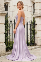 Joan Lavender Satin Mermaid Beaded Maxi Dress