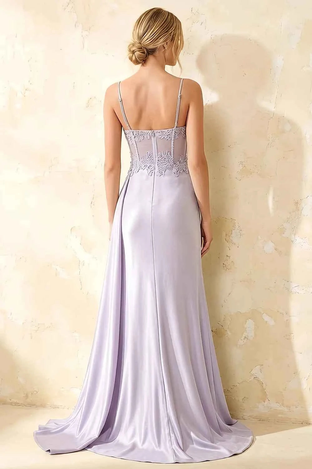 Joan Lavender Satin Mermaid Beaded Maxi Dress