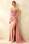 Joan Light Pink Satin Mermaid Beaded Maxi Dress