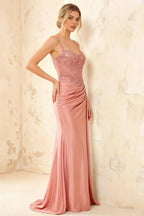 Joan Light Pink Satin Mermaid Beaded Maxi Dress