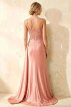 Joan Light Pink Satin Mermaid Beaded Maxi Dress
