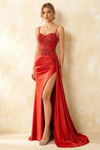Joan Red Satin Mermaid Beaded Maxi Dress