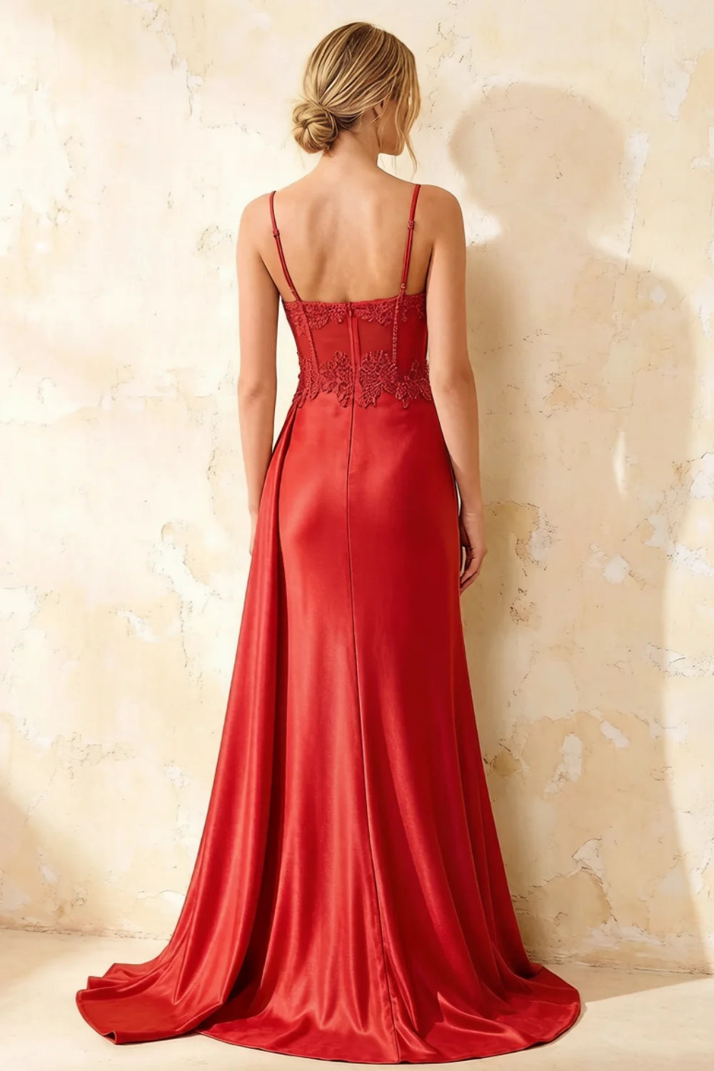 Joan Red Satin Mermaid Beaded Maxi Dress