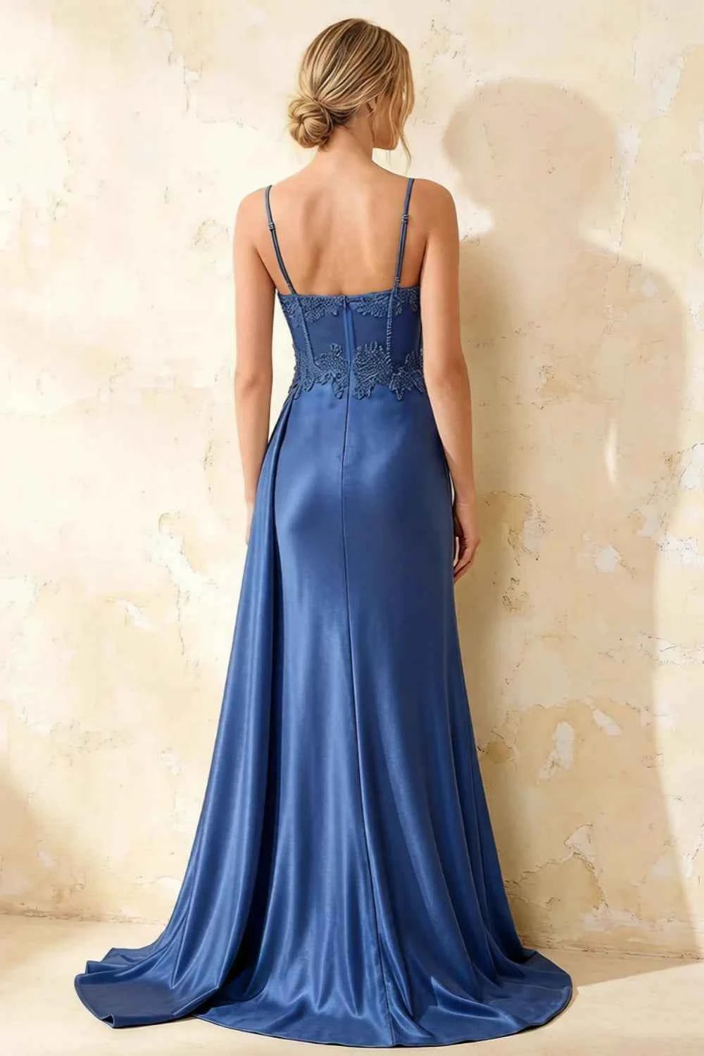 Joan Royal Blue Satin Mermaid Beaded Maxi Dress