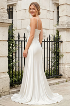 Joan White Satin Mermaid Beaded Maxi Dress