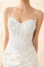 Joan White Satin Mermaid Beaded Maxi Dress