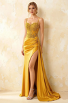 Joan Yellow Satin Mermaid Beaded Maxi Dress