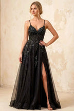 Joanna Glitter Black Tulle Beaded Maxi Dress