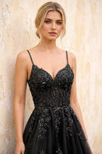 Joanna Glitter Black Tulle Beaded Maxi Dress