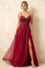 Joanna Glitter Burgundy Tulle Beaded Maxi Dress