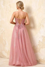 Joanna Glitter Dusty Pink Tulle Beaded Maxi Dress