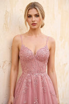 Joanna Glitter Dusty Pink Tulle Beaded Maxi Dress