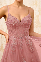 Joanna Glitter Dusty Pink Tulle Beaded Maxi Dress