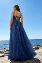 Joanna Glitter Navy Blue Tulle Beaded Maxi Dress