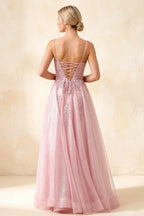 Joanna Glitter Pink Tulle Beaded Maxi Dress