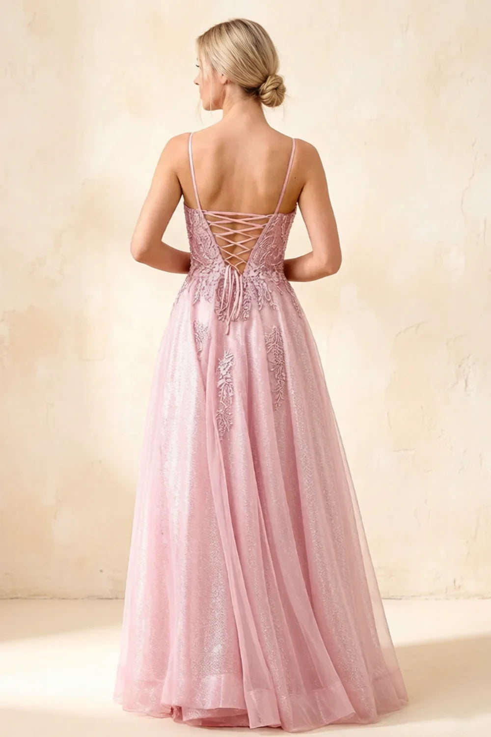 Joanna Glitter Pink Tulle Beaded Maxi Dress