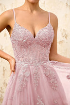 Joanna Glitter Pink Tulle Beaded Maxi Dress