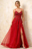Joanna Glitter Red Tulle Beaded Maxi Dress