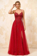 Joanna Glitter Red Tulle Beaded Maxi Dress