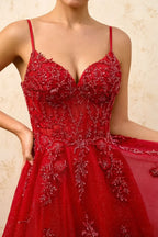 Joanna Glitter Red Tulle Beaded Maxi Dress