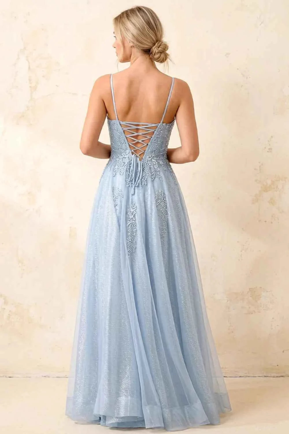 Joanna Glitter Sky Blue Tulle Beaded Maxi Dress